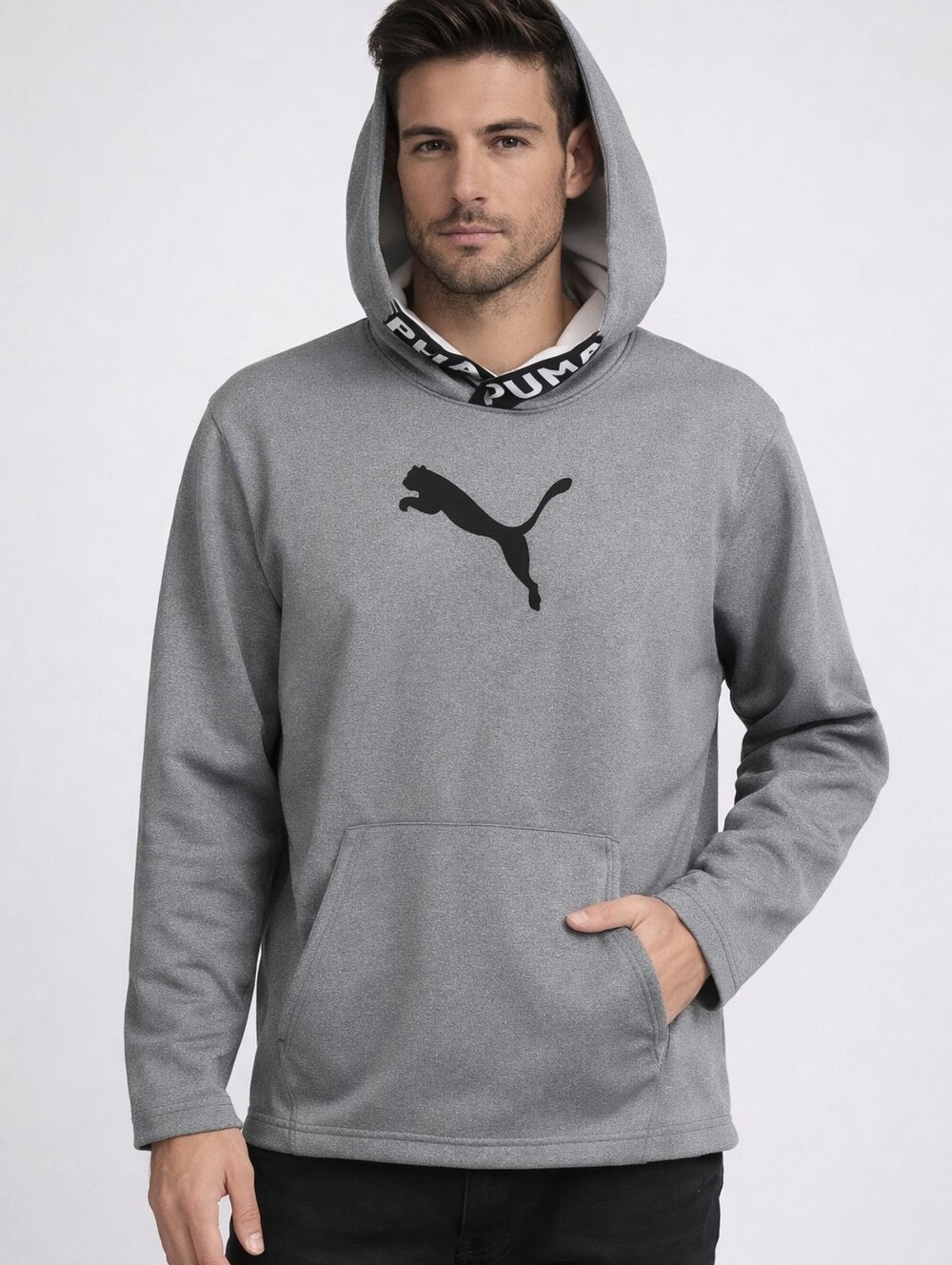 Puma Hoodie Mens Size Large Athletic Gray Sweatshirt Like New Gray White Logo